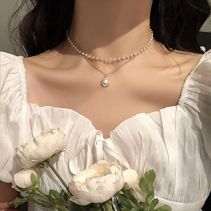 Gold Pearl Choker Necklace