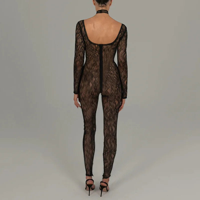 Bella Sheer Lace Sexy Backless Jumpsuit