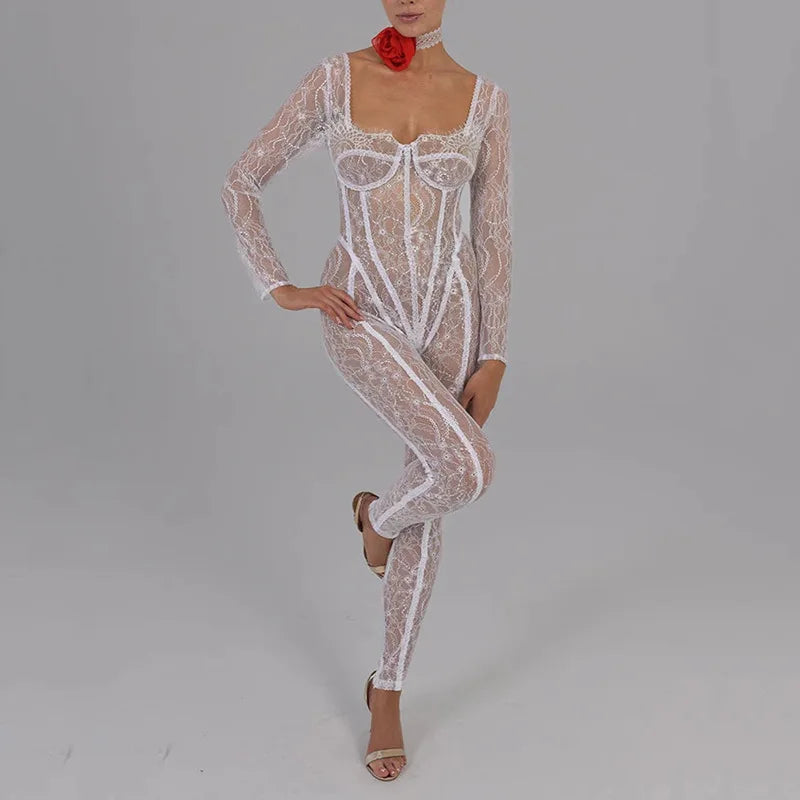 Bella Sheer Lace Sexy Backless Jumpsuit