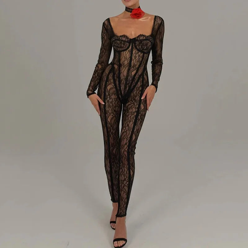 Sheer Lace Sexy Backless Jumpsuit