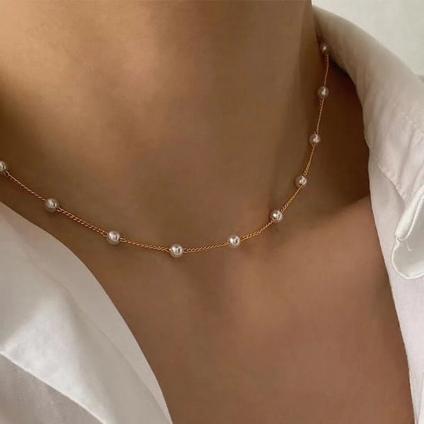 Gold Pearl Choker Necklace