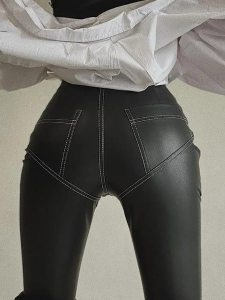 Bella PU Leather High Rise Skinny Pencil Pants